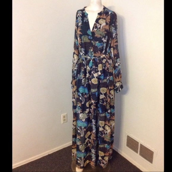 ❌SOLD❌H&M conscious long sleeve chiffon maxi Boho dress semi-sheer with belt - Picture 7 of 10